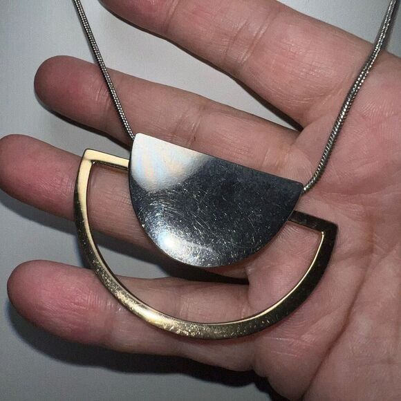 Silver and Gold Tone Modernist Statement Necklace‎ - Picture 3 of 6